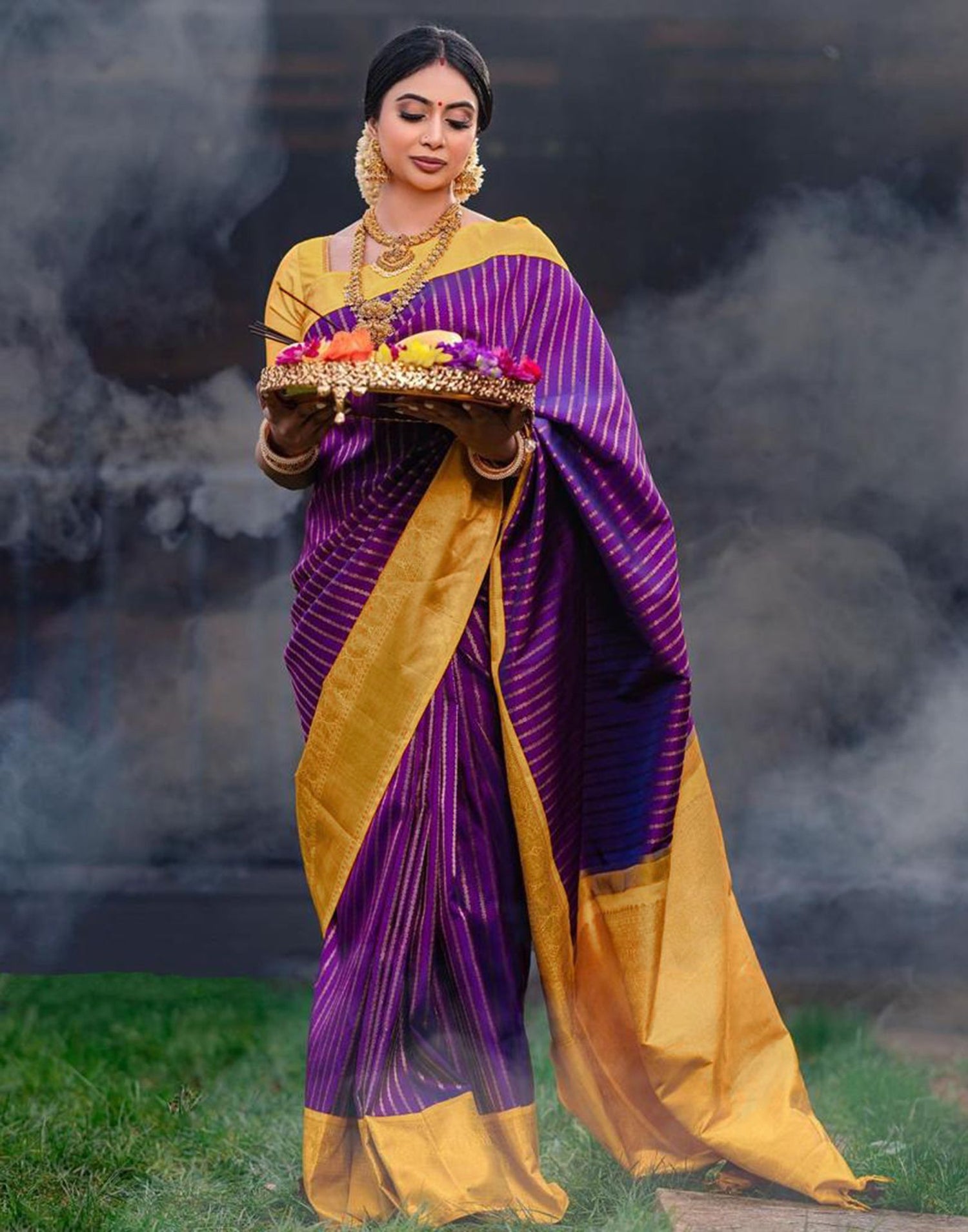 Violet Jacquard Silk Saree