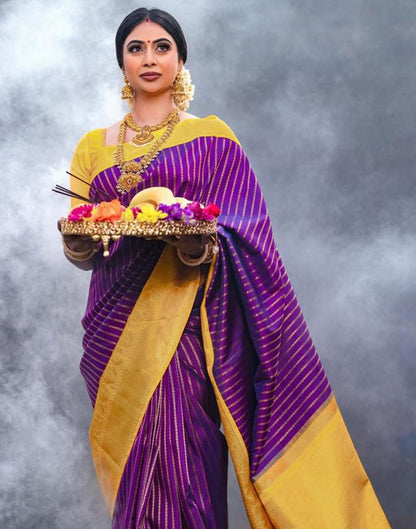 Violet Jacquard Silk Saree