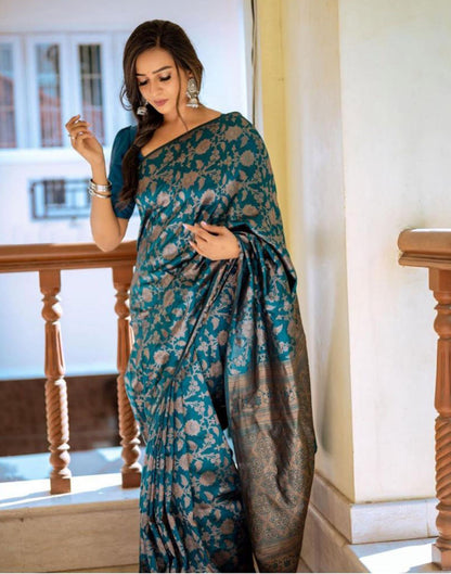 Sea Green Jacquard Silk Saree