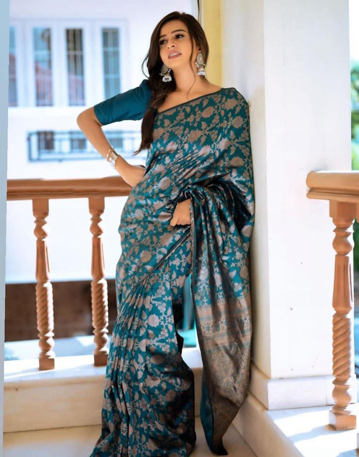 Sea Green Jacquard Silk Saree