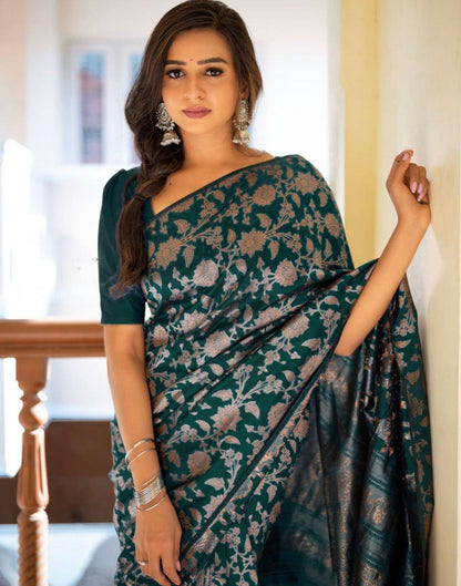 Sea Green Jacquard Silk Saree