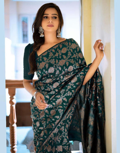 Sea Green Jacquard Silk Saree