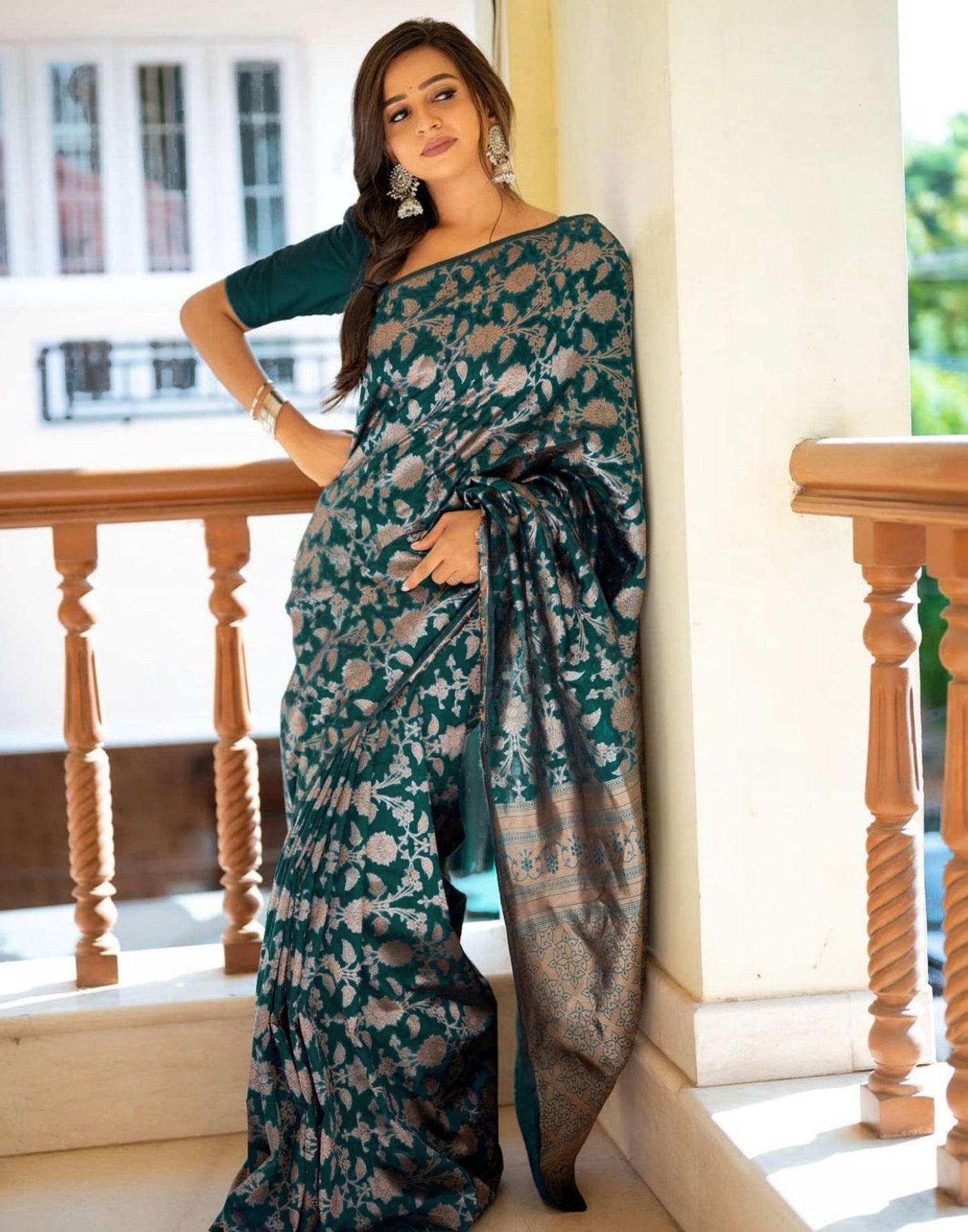 Sea Green Jacquard Silk Saree