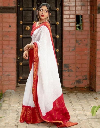 White Jacquard Silk Saree