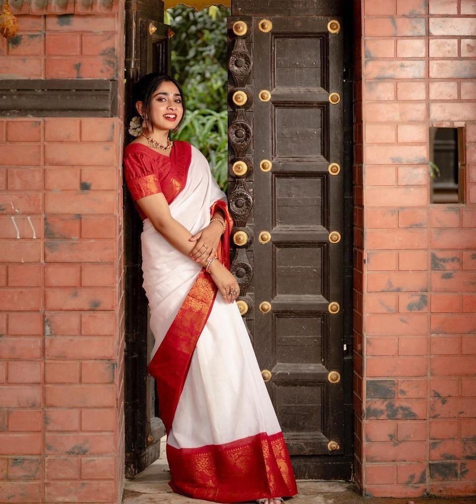 White Jacquard Silk Saree