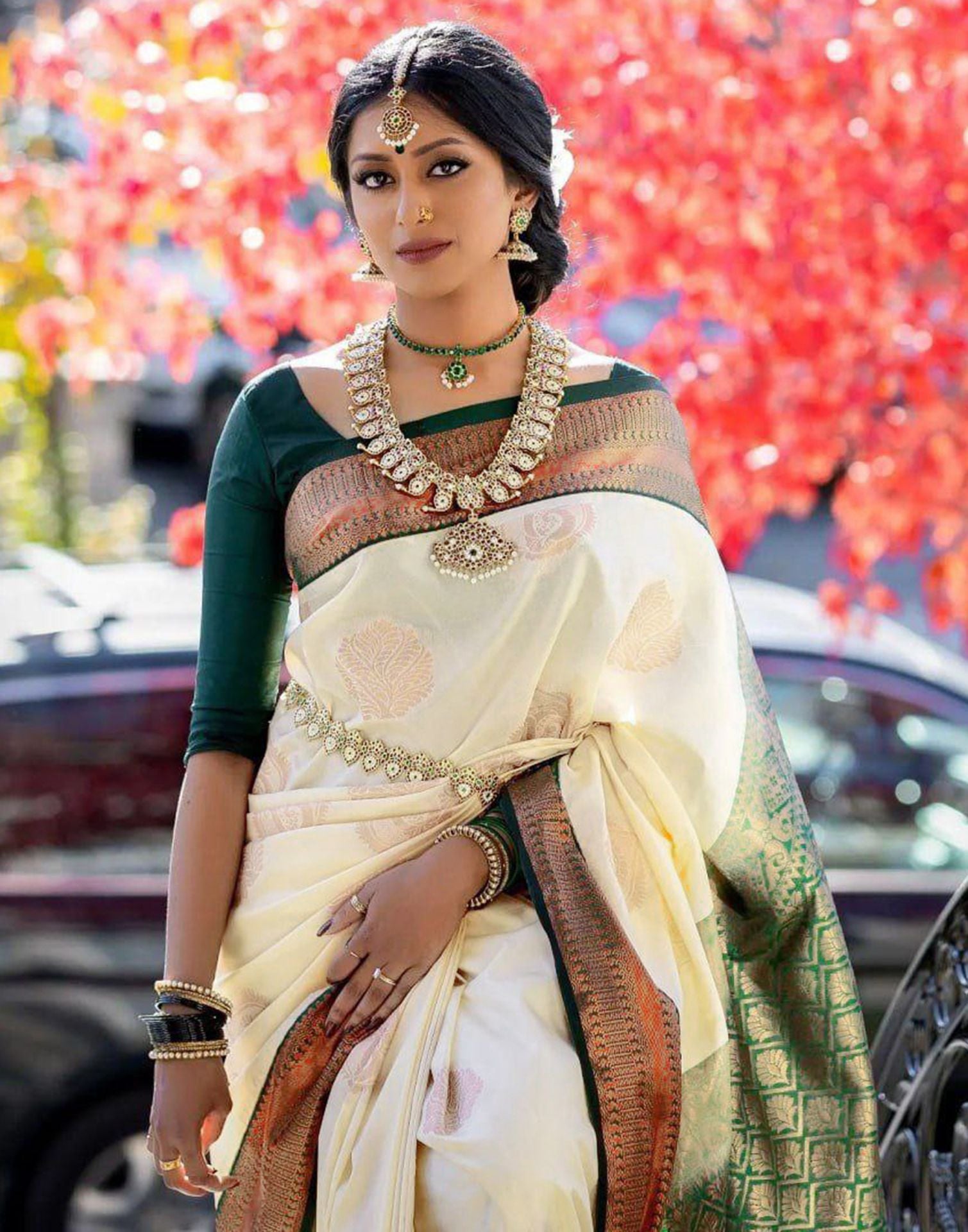 Off White Jacquard Silk Saree