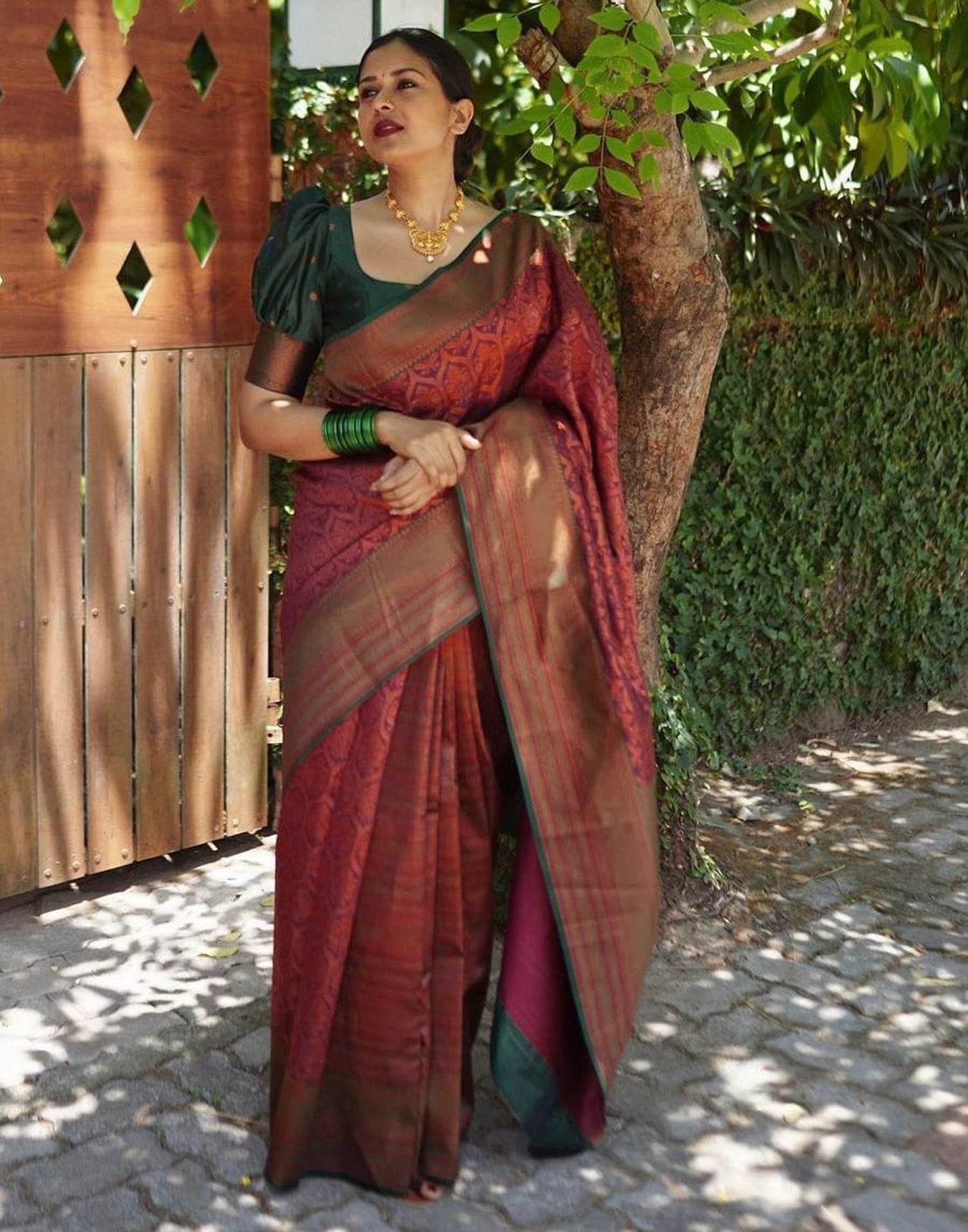 Maroon Jacquard Silk Saree