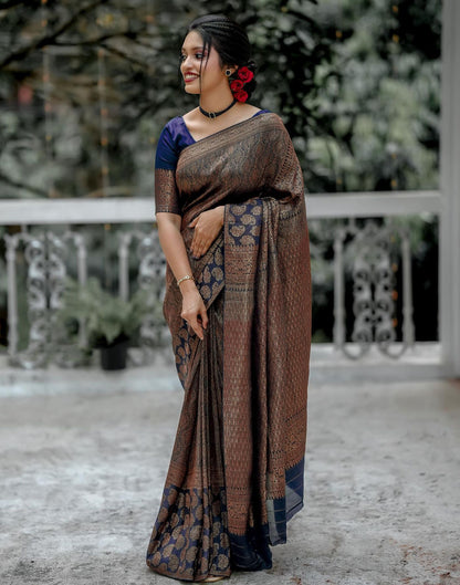 Navy Blue Jacquard Silk Saree