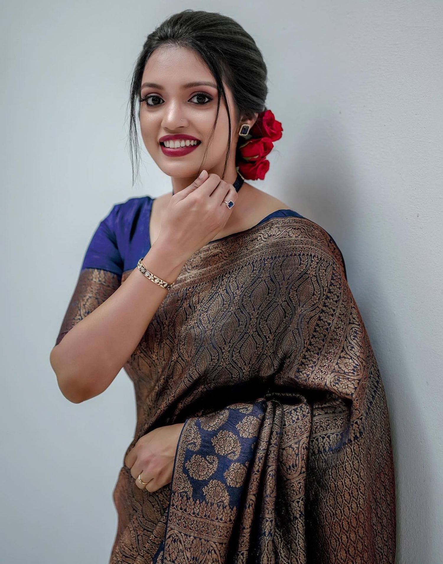 Navy Blue Jacquard Silk Saree