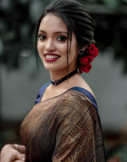 Navy Blue Jacquard Silk Saree