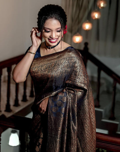 Navy Blue Jacquard Silk Saree