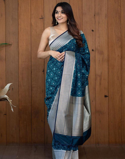 Sea Blue Jacquard Silk Saree