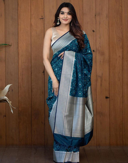 Sea Blue Jacquard Silk Saree