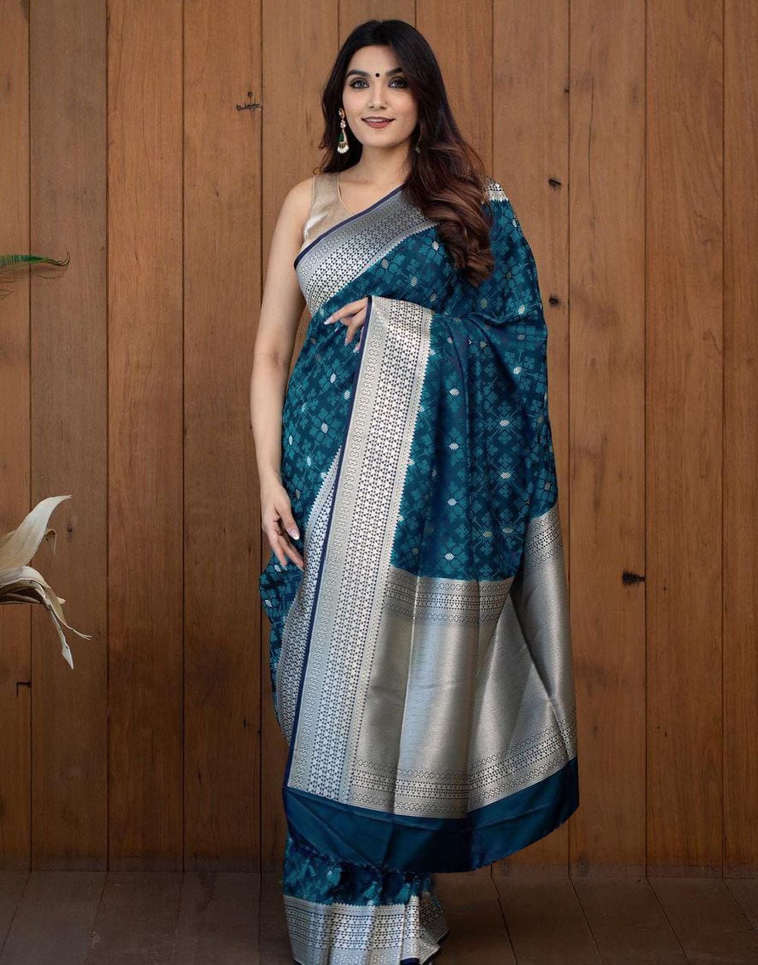 Sea Blue Jacquard Silk Saree