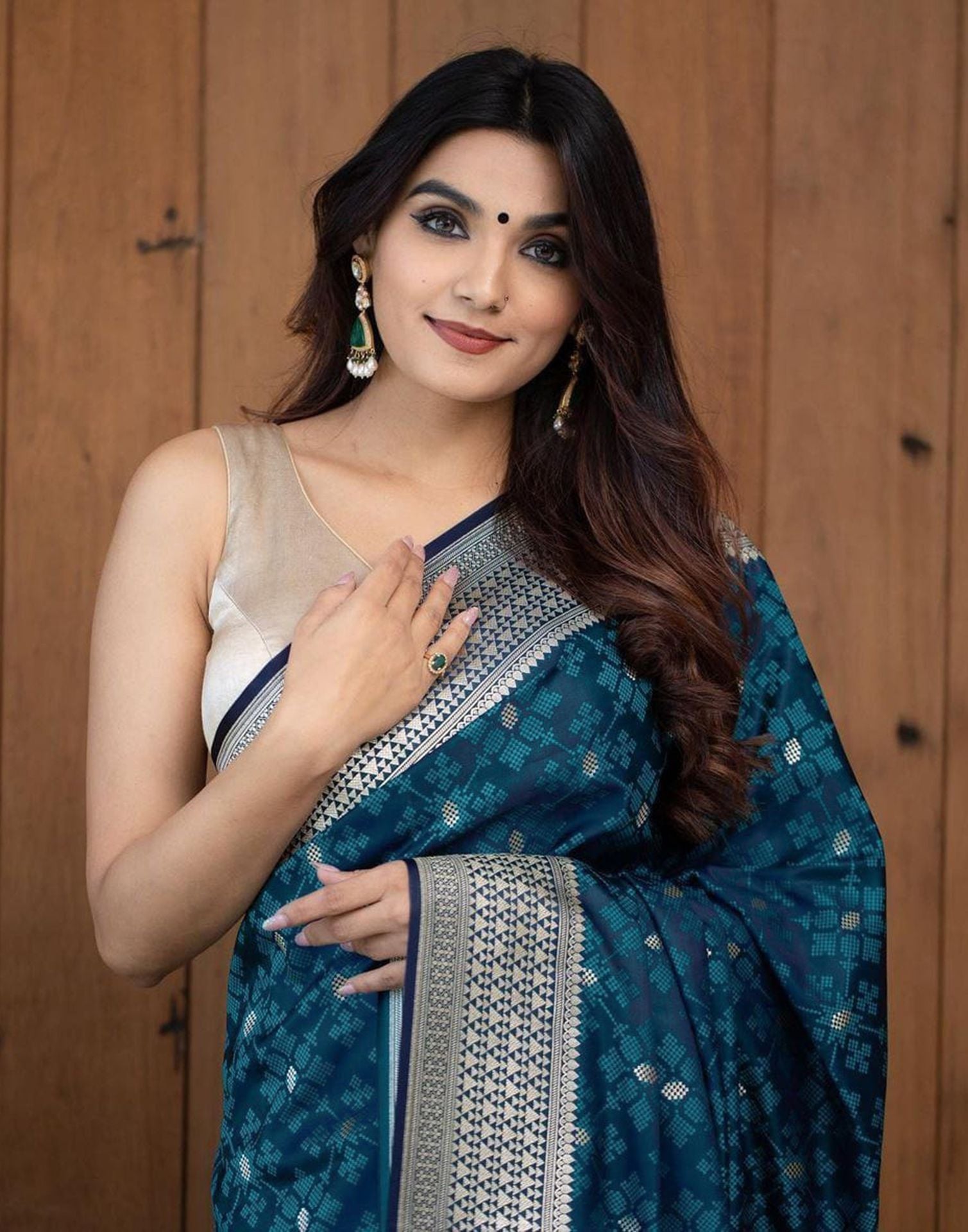 Sea Blue Jacquard Silk Saree