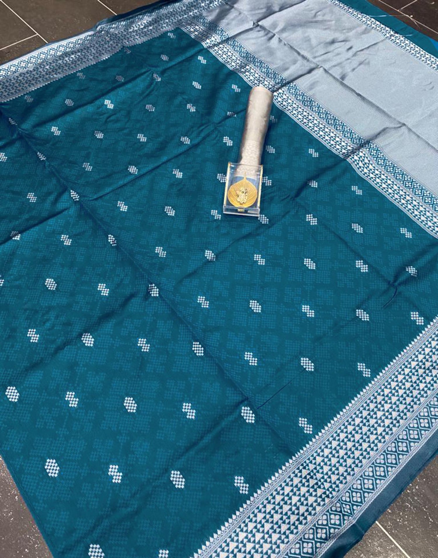 Sea Blue Jacquard Silk Saree