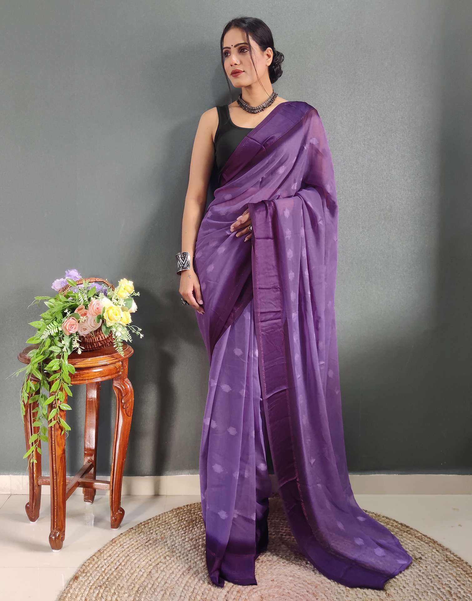 Ready to Wear Pastel Purple Woven Georgette Saree