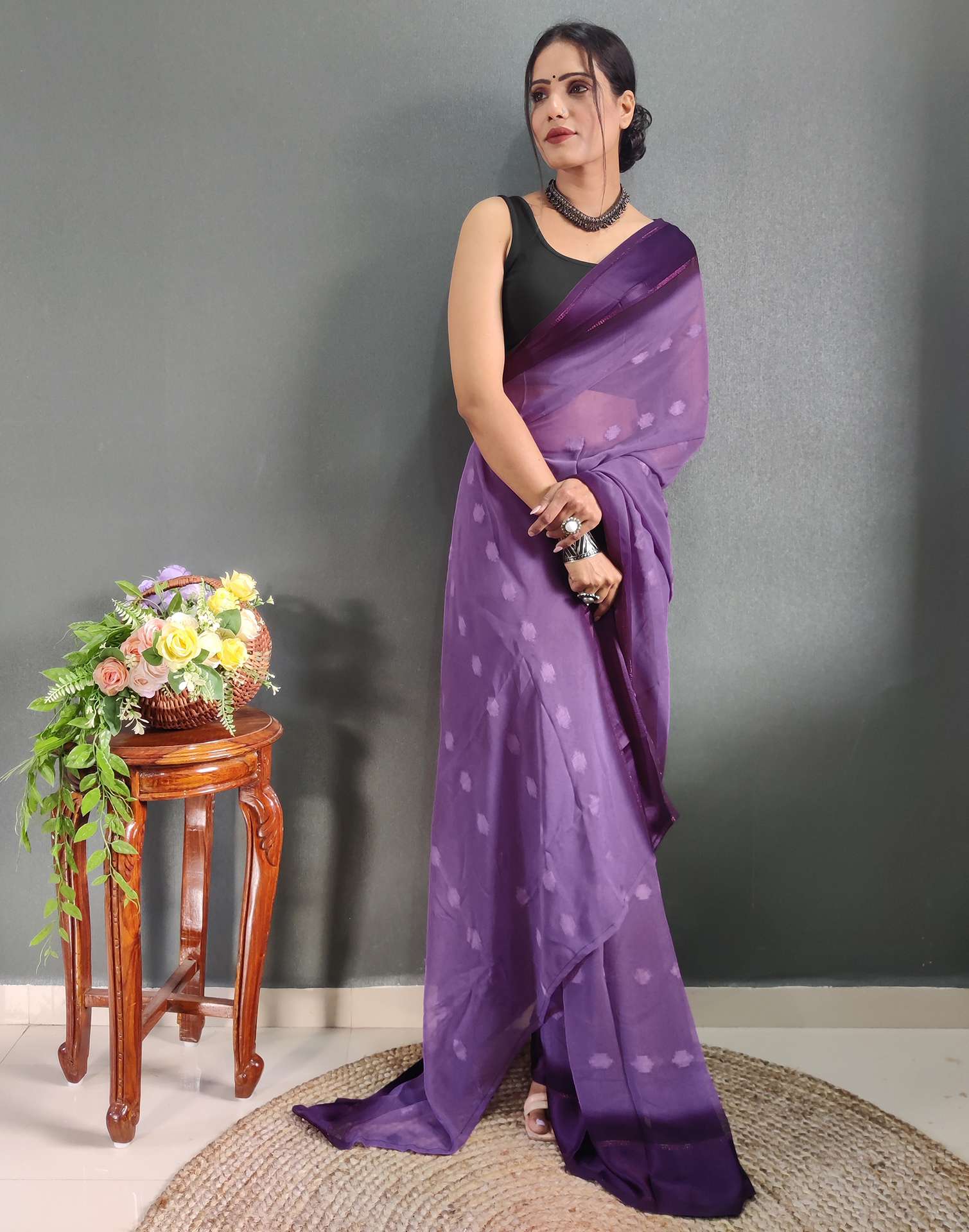 Ready to Wear Pastel Purple Woven Georgette Saree