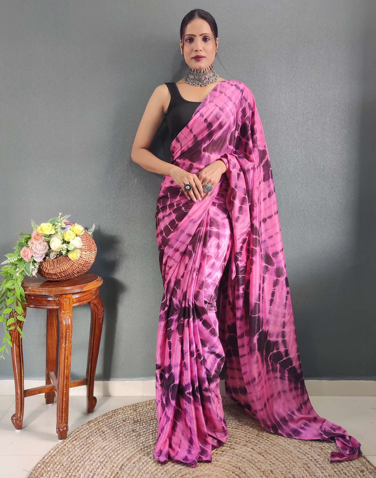 Ready to Wear Pink Printed Silk Saree