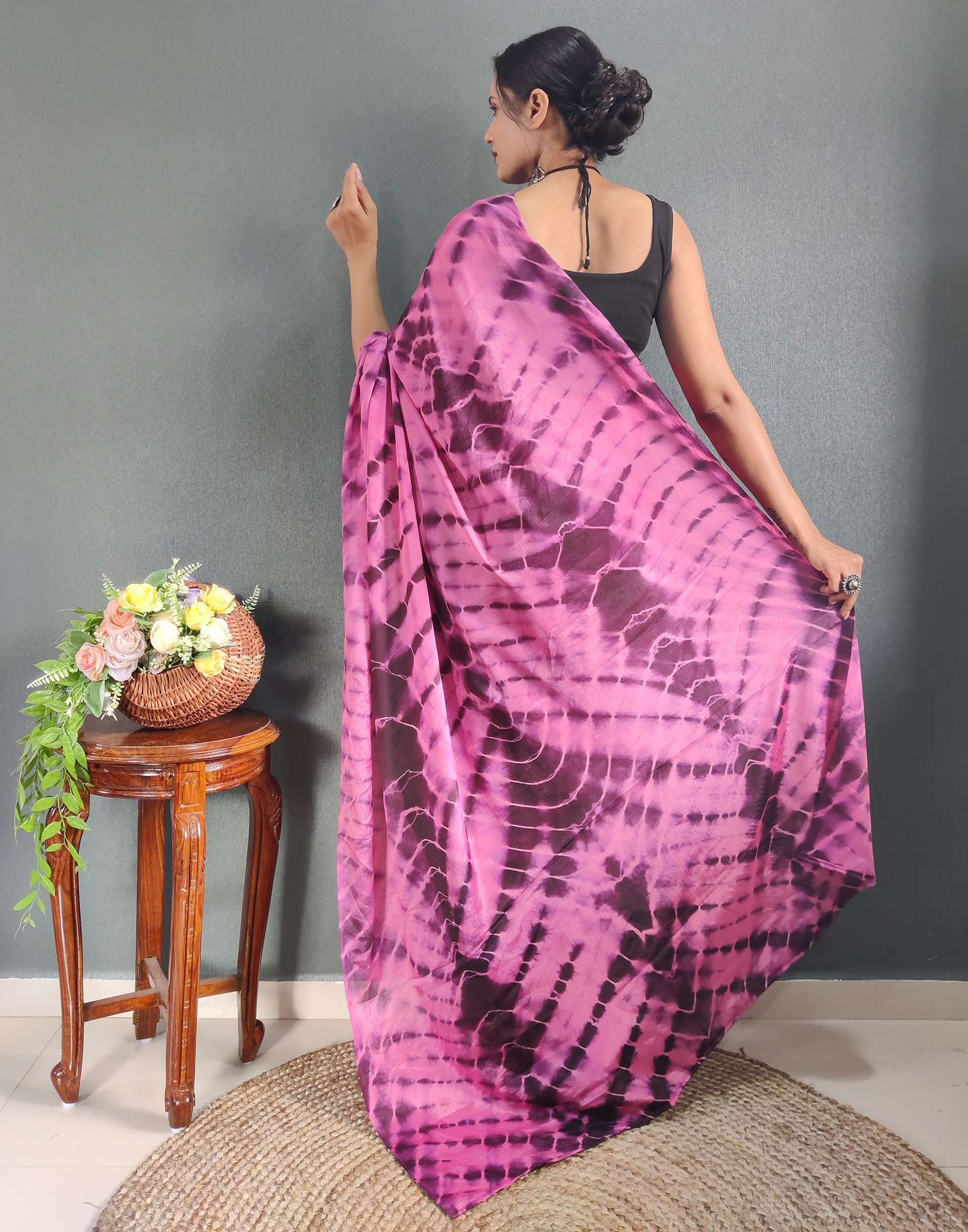 Ready to Wear Pink Printed Silk Saree