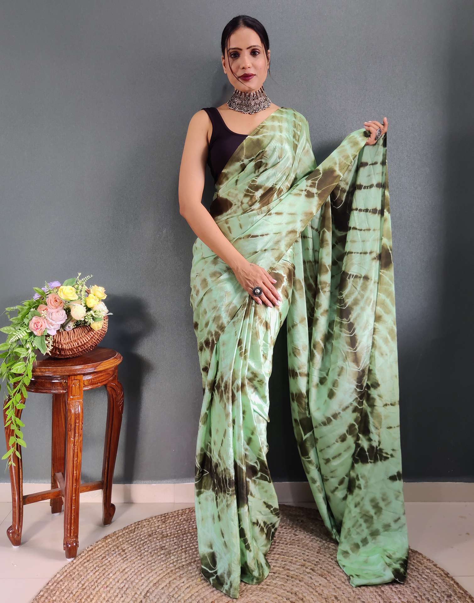 Ready to Wear Sea Green Printed Silk Saree