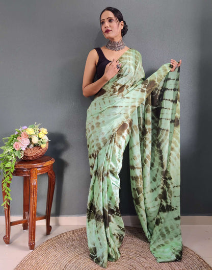 Ready to Wear Sea Green Printed Silk Saree