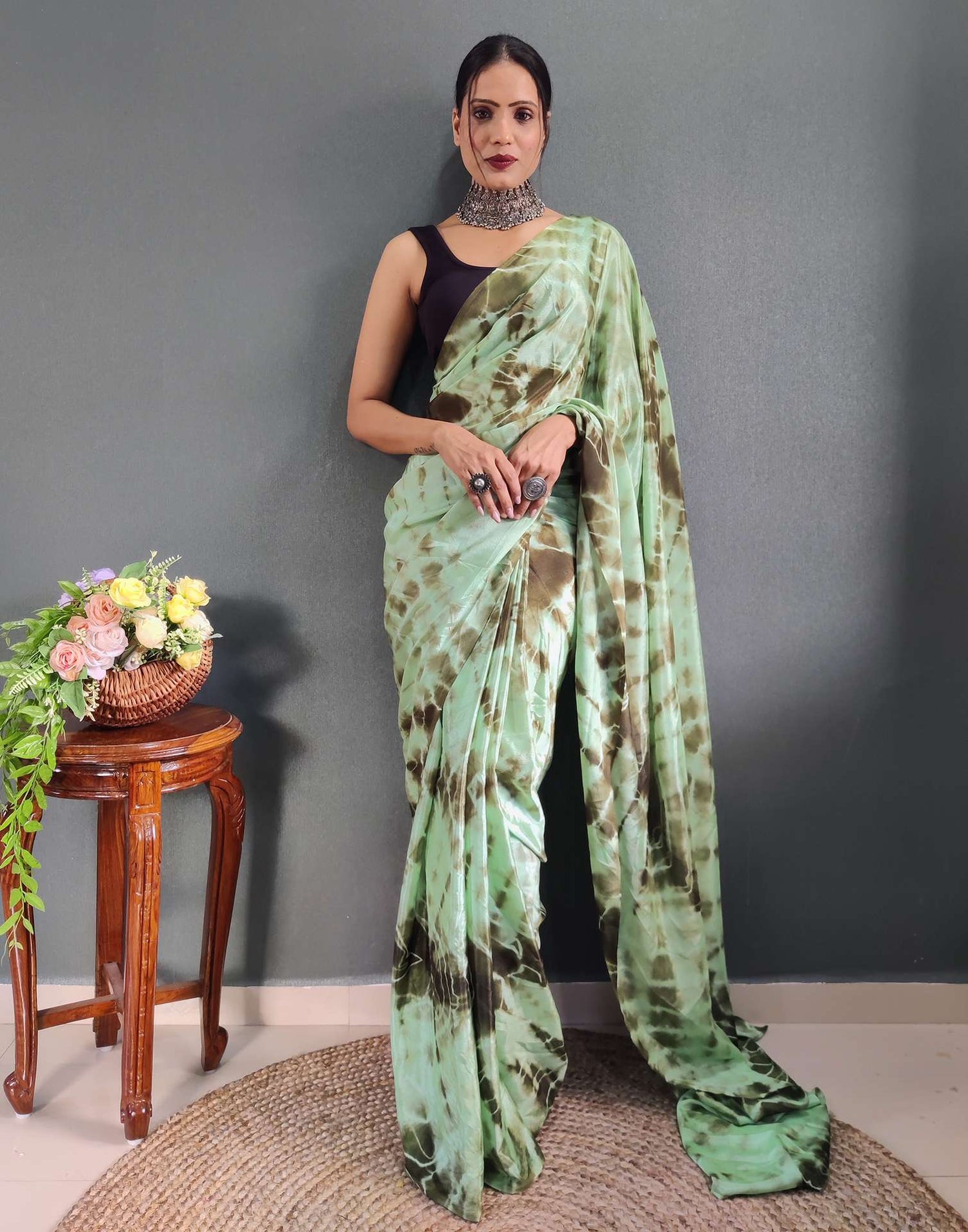 Ready to Wear Sea Green Printed Silk Saree