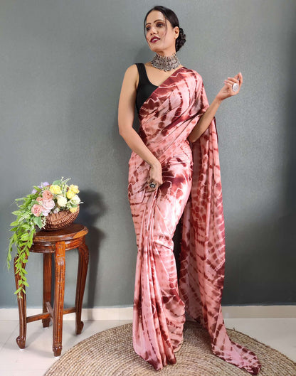 Ready to Wear Dull Peach Printed Silk Saree