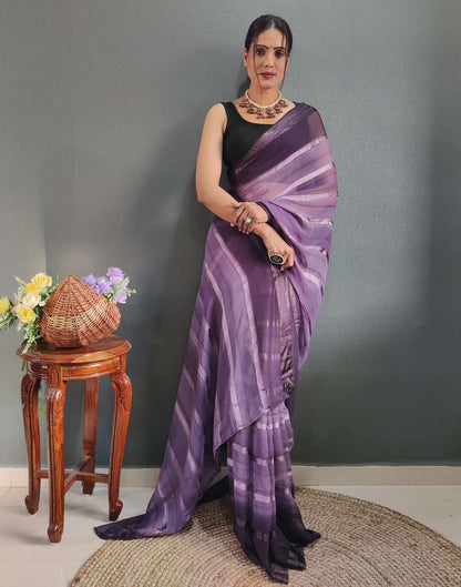 Ready to Wear Dusty Lavender &amp; Wien Weaving Georgette Saree