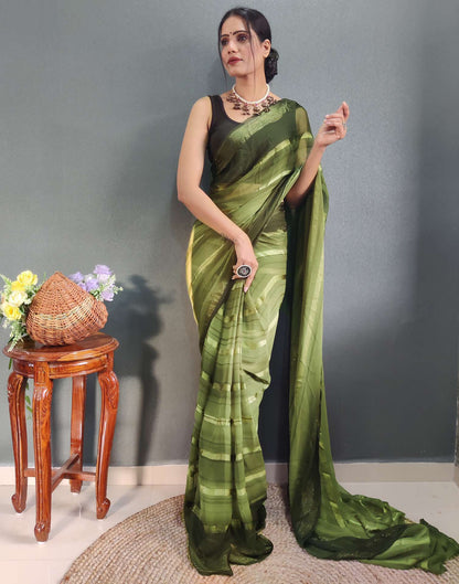 Ready to Wear Mehandi Green Weaving Georgette Saree