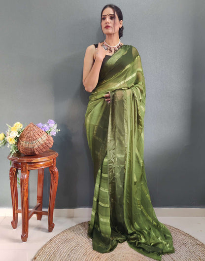 Ready to Wear Mehandi Green Weaving Georgette Saree