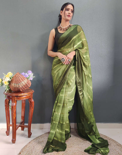 Ready to Wear Mehandi Green Weaving Georgette Saree