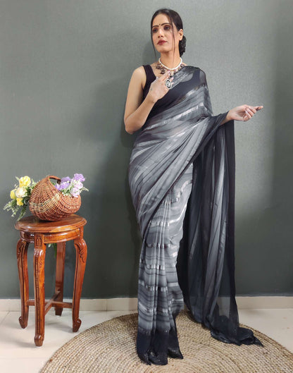 Ready to Wear Grey&amp; black Weaving Georgette Saree