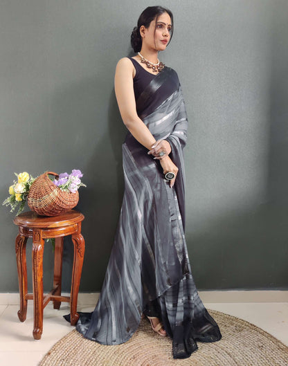 Ready to Wear Grey&amp; black Weaving Georgette Saree