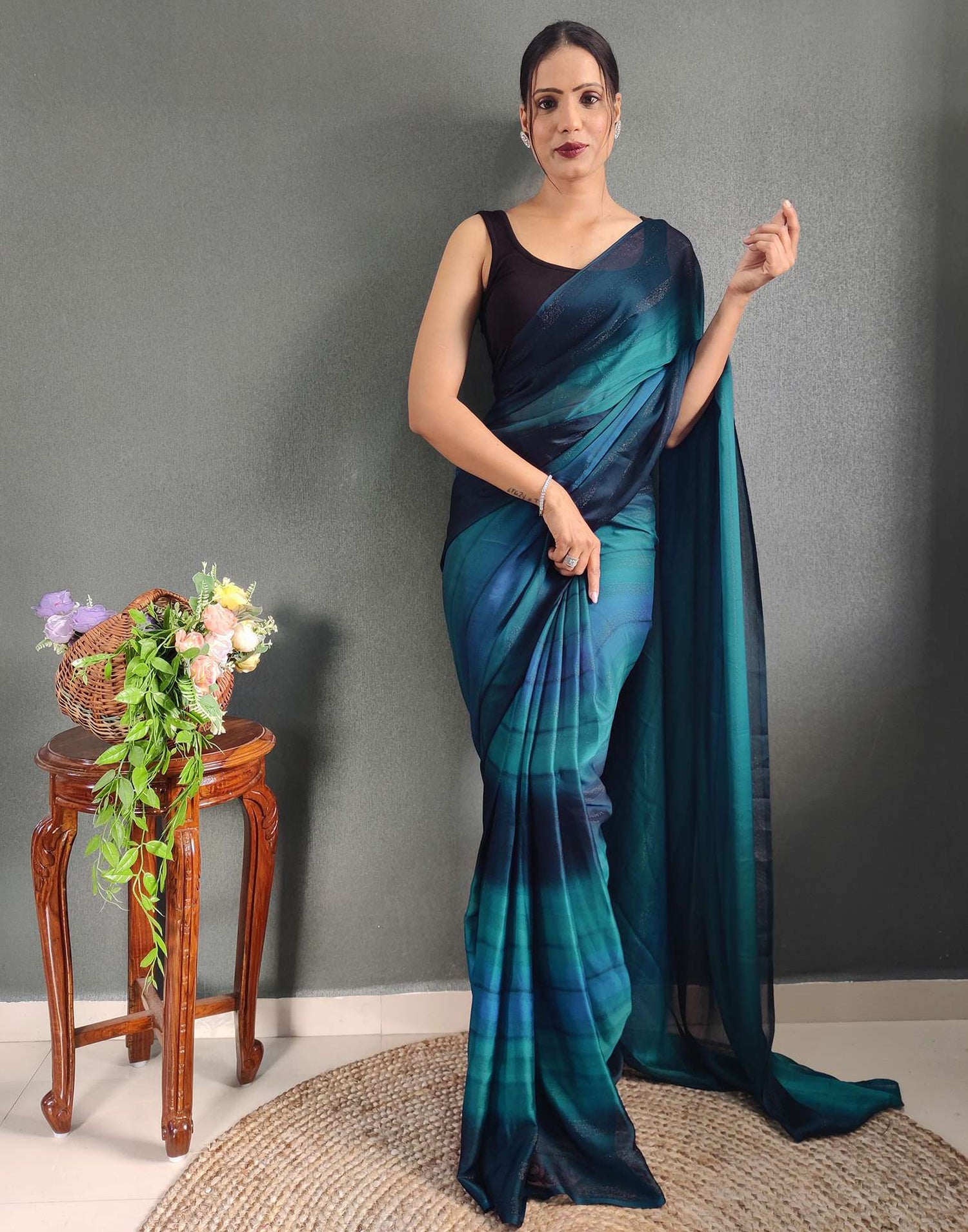 Ready to Wear Blue Printed Georgette Saree