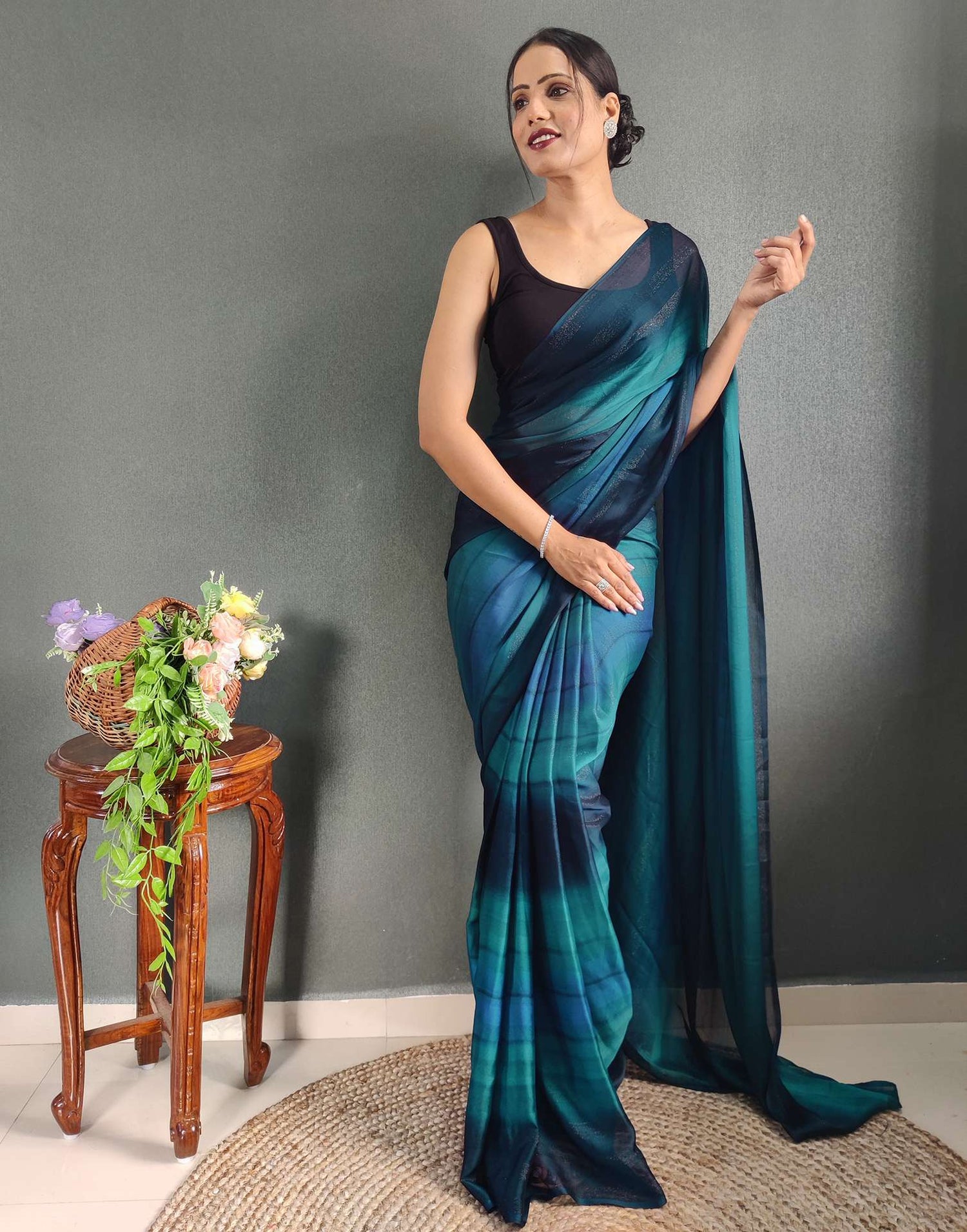 Ready to Wear Blue Printed Georgette Saree