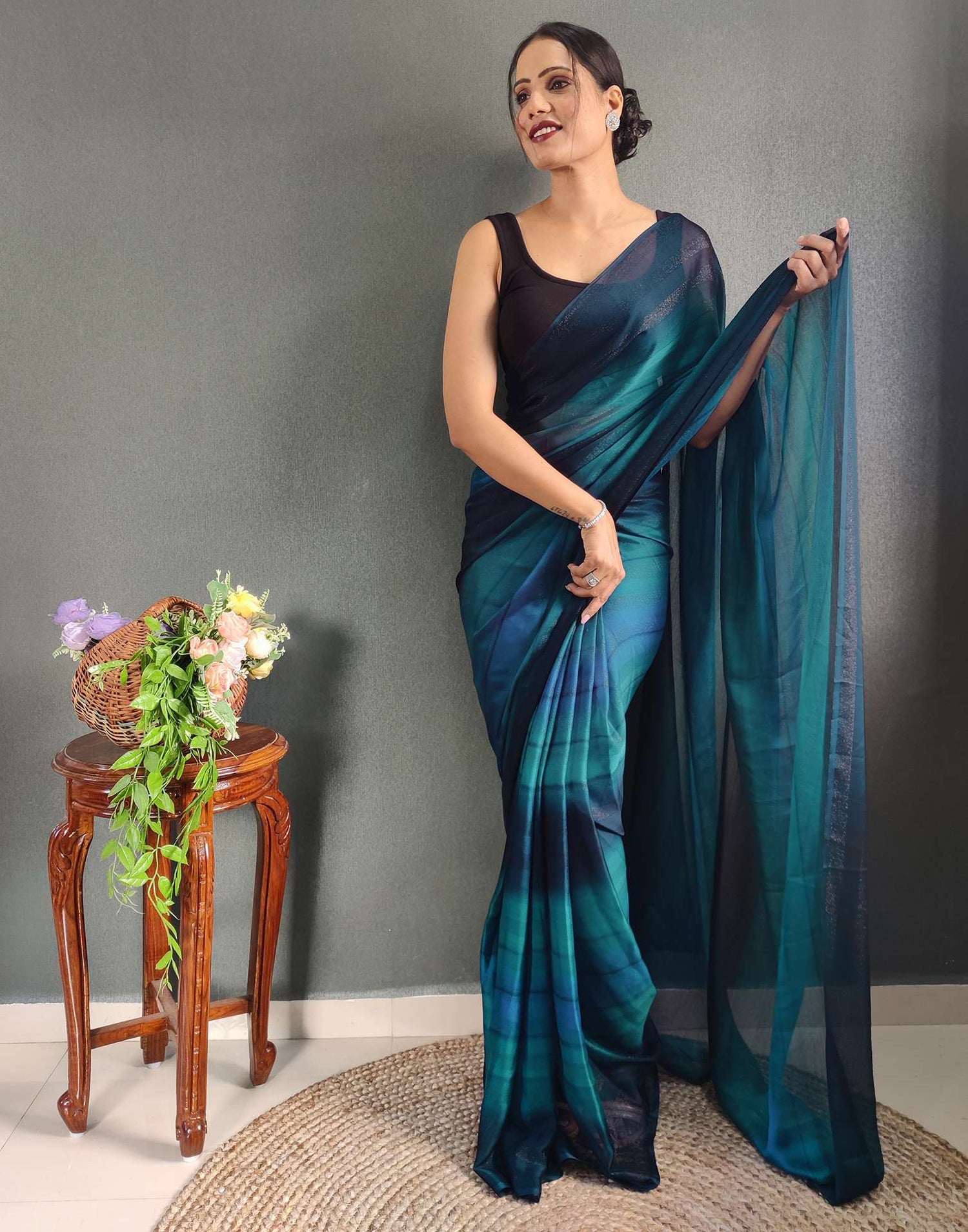 Ready to Wear Blue Printed Georgette Saree