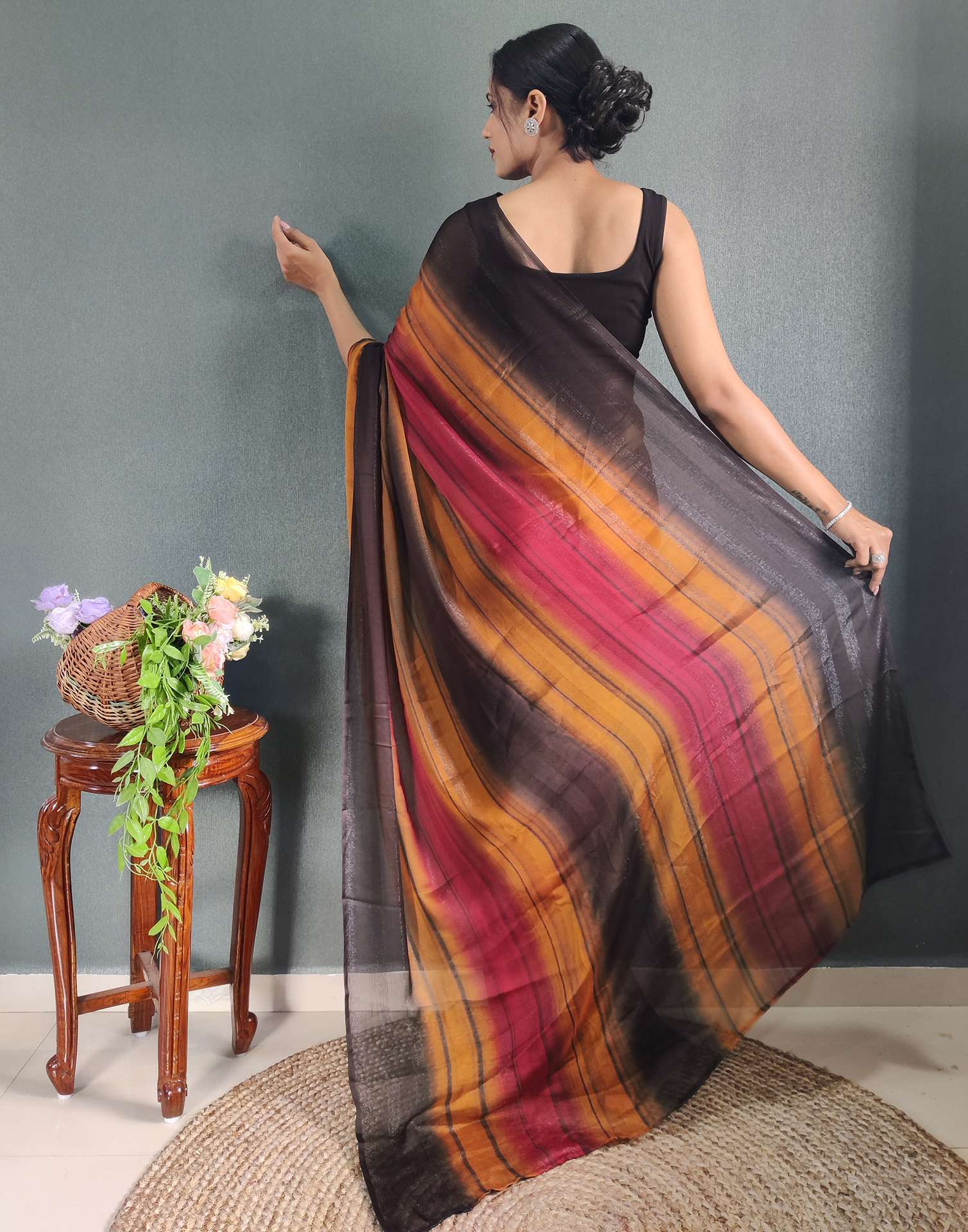 Ready to Wear Multicoloured Printed Georgette Saree