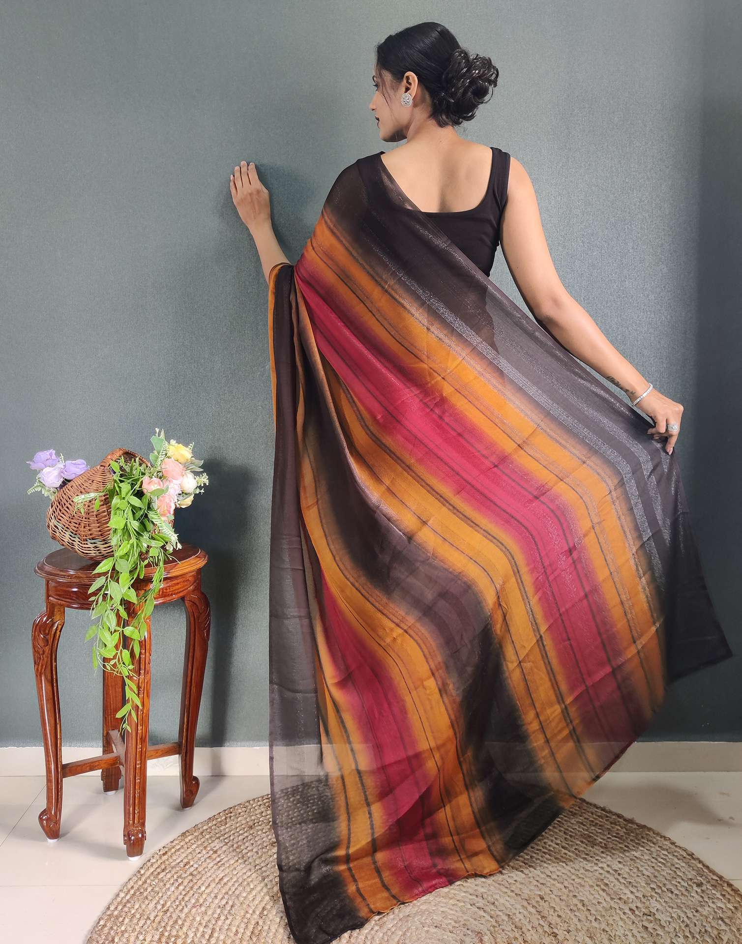 Ready to Wear Multicoloured Printed Georgette Saree