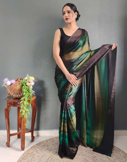 Ready to Wear Mehandi Green Printed Georgette Saree