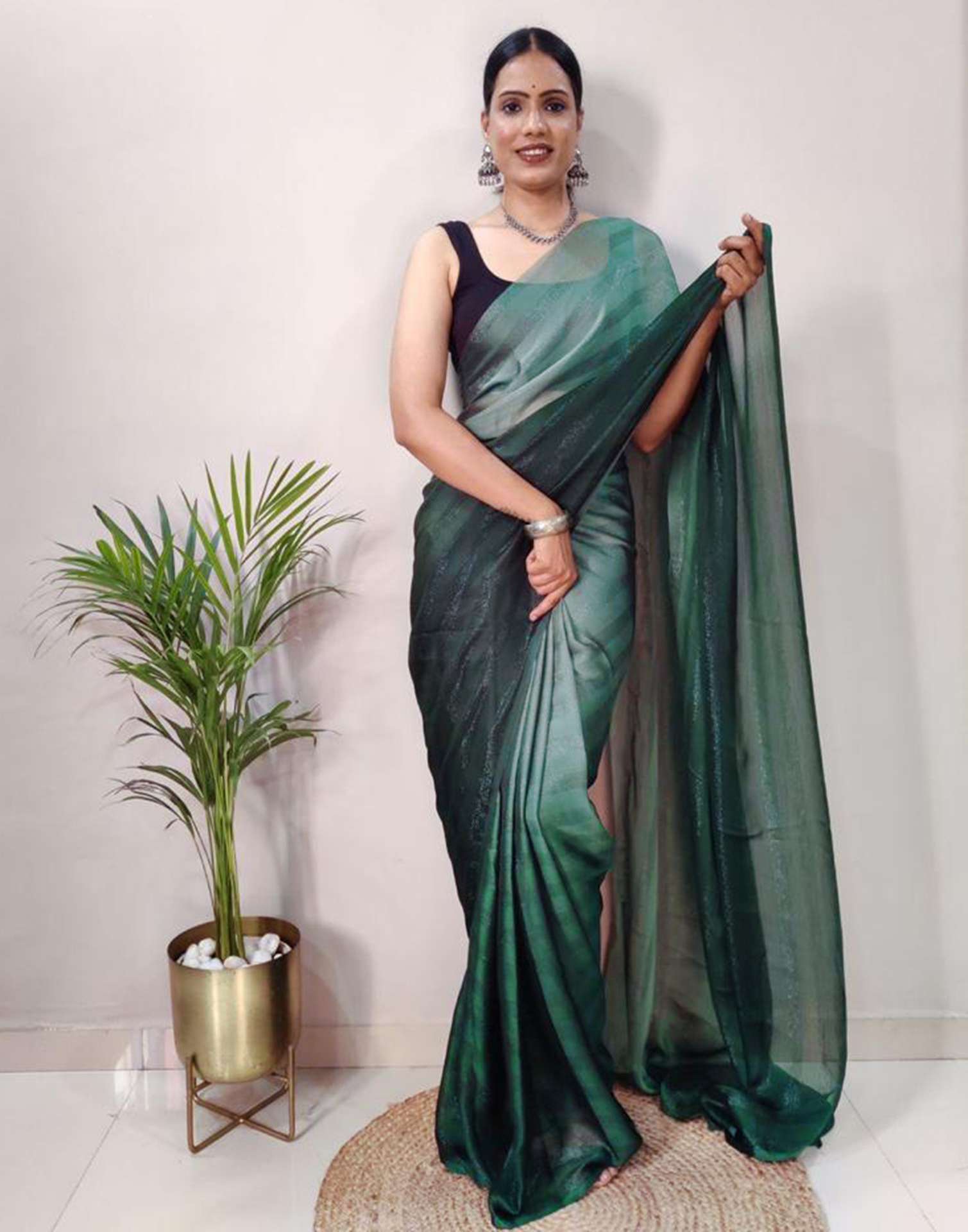 Ready to Wear Green Plain Georgette Saree