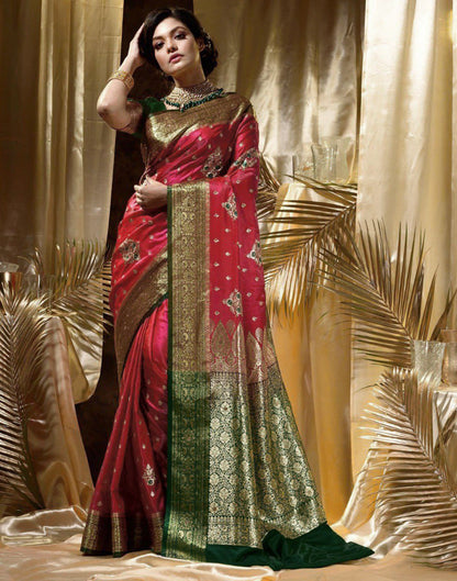 Red &amp; Green Banarasi Silk Saree