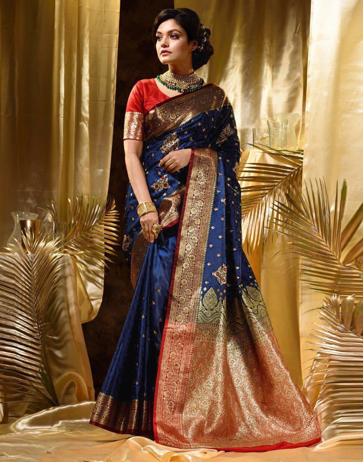 Blue Jacquard Silk Saree