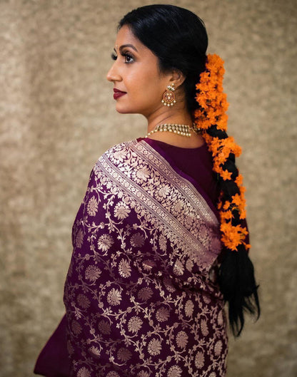 Wine Jacquard Silk Saree