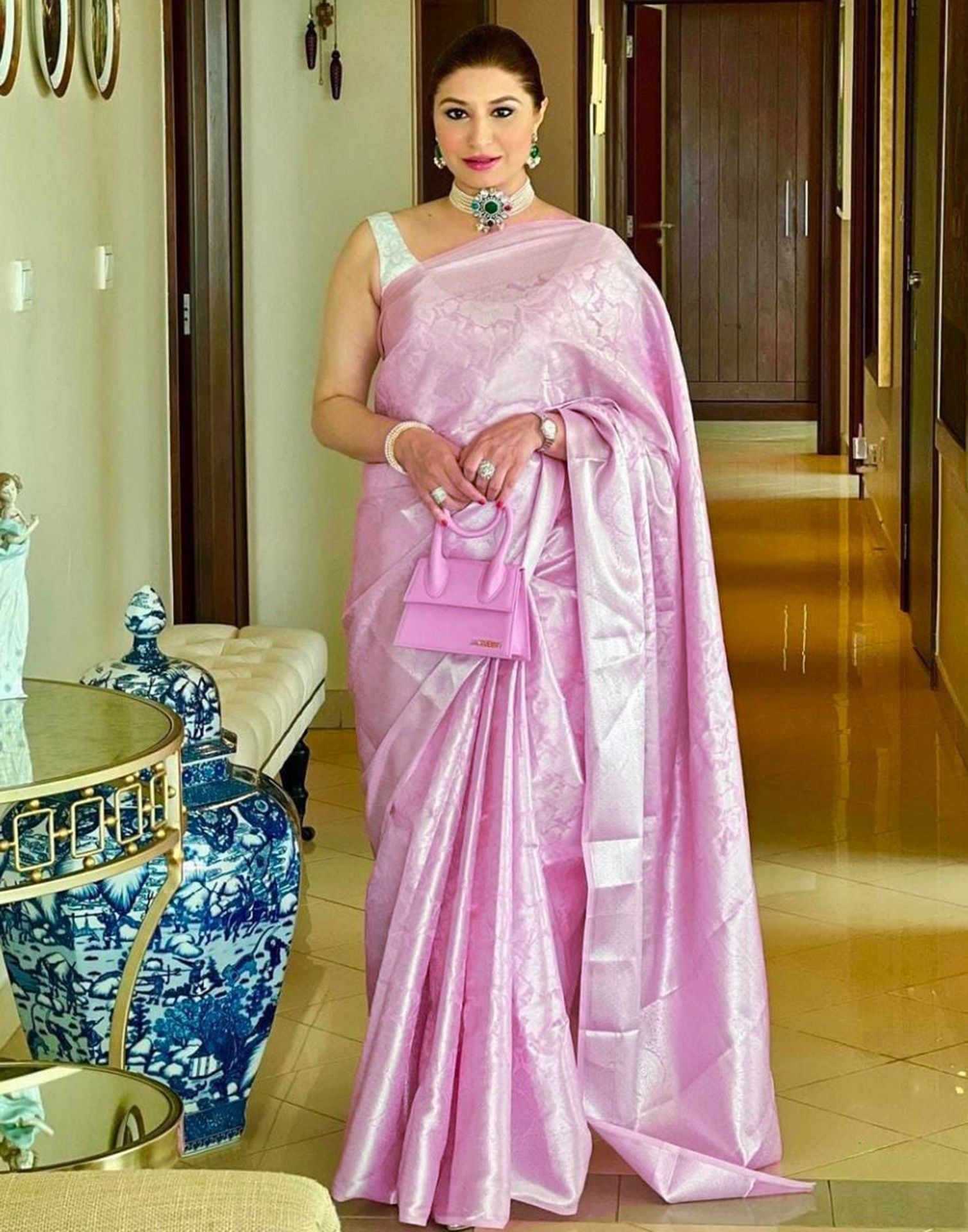 Light Pink Jacquard Silk Saree