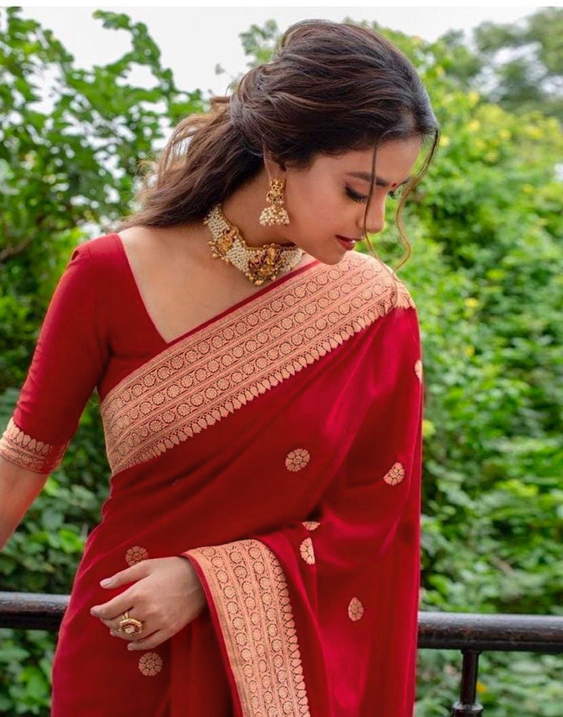 Red Jacquard Silk Saree