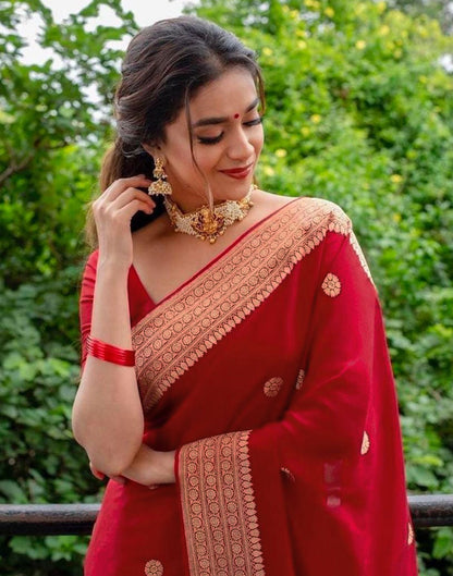 Red Jacquard Silk Saree