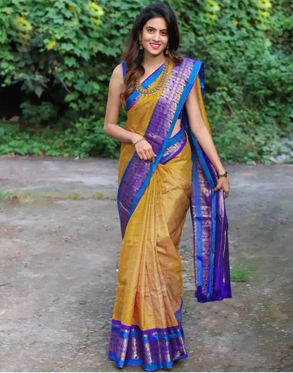 B1G1 Mustard Jacquard Silk Saree