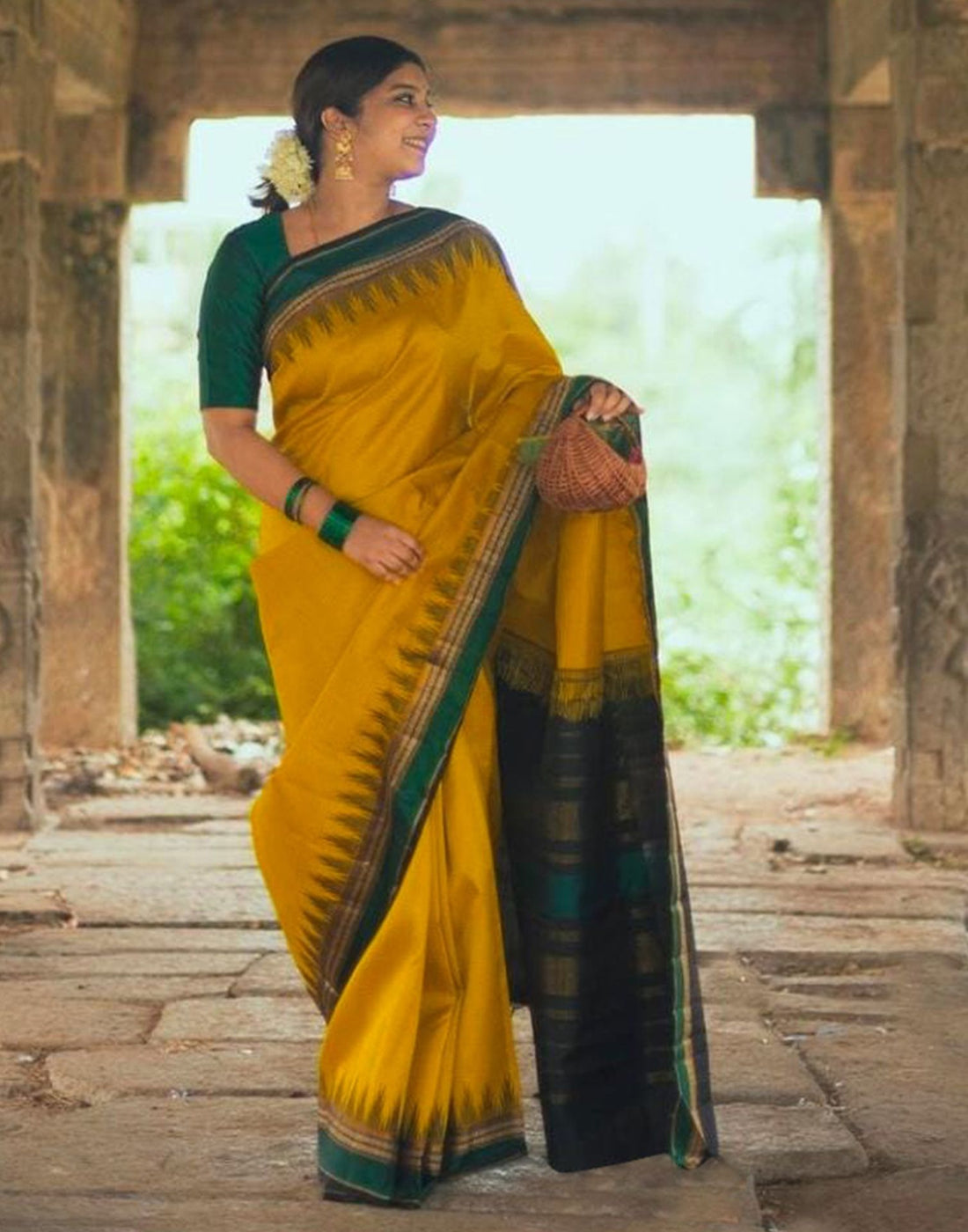 Mustard Jacquard Silk Saree