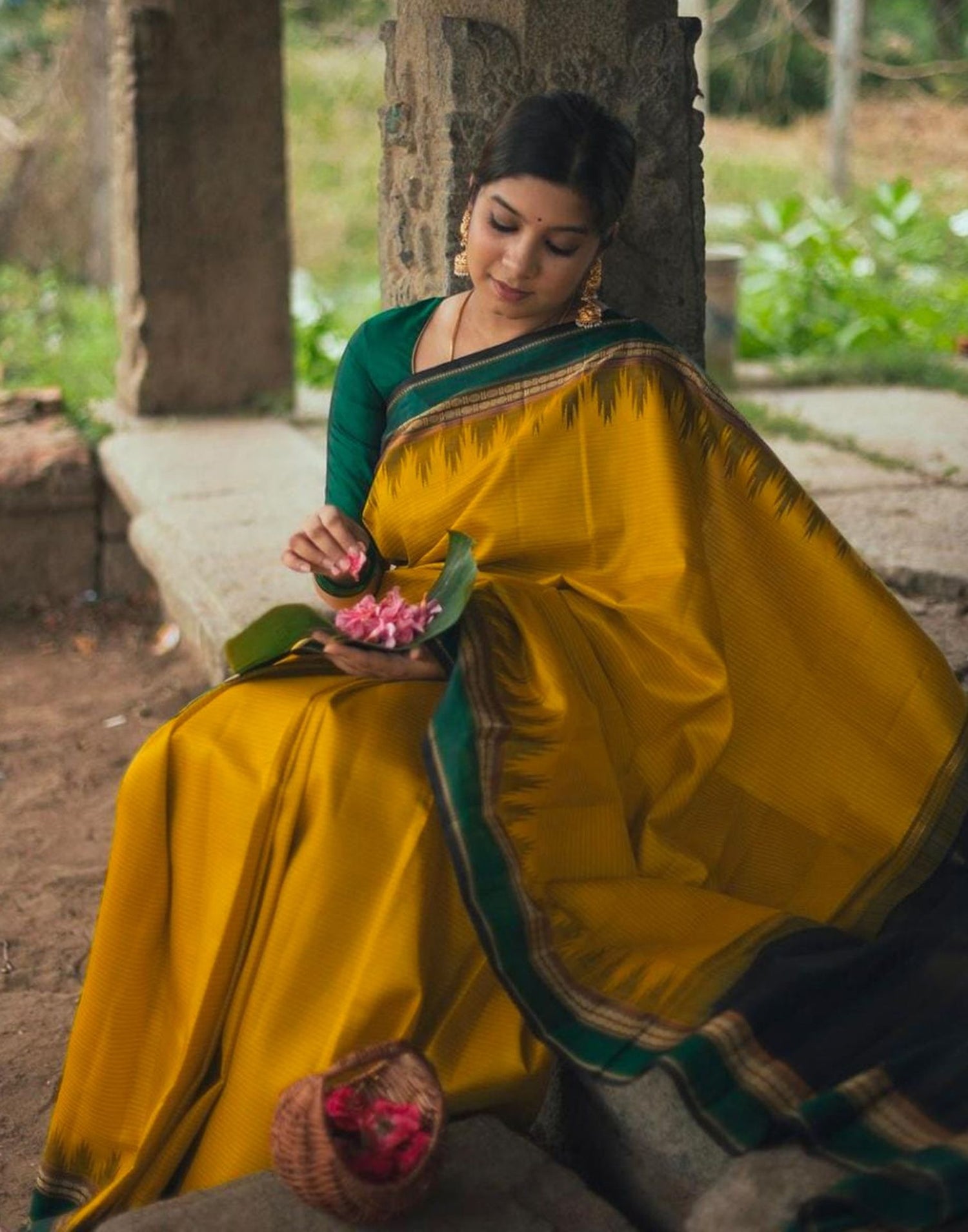 Mustard Jacquard Silk Saree